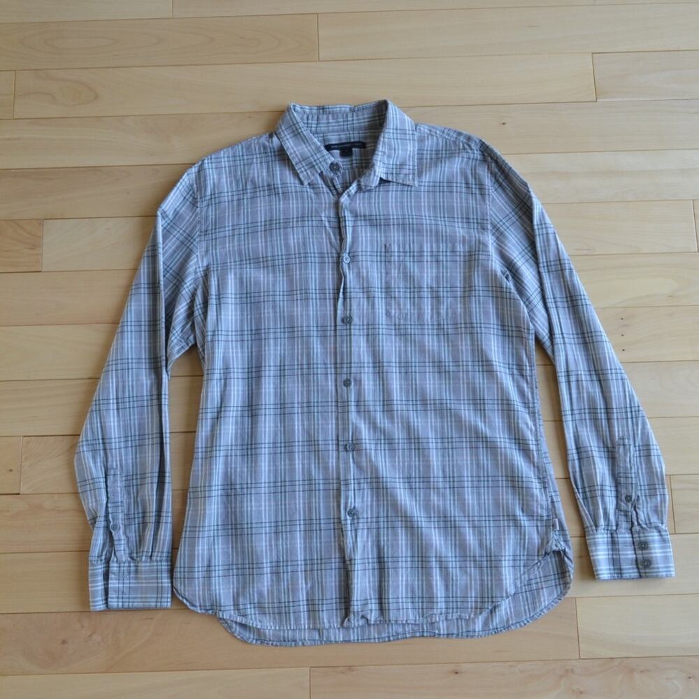 John Varvatos Button Down Shirt Gray Plaid Size L